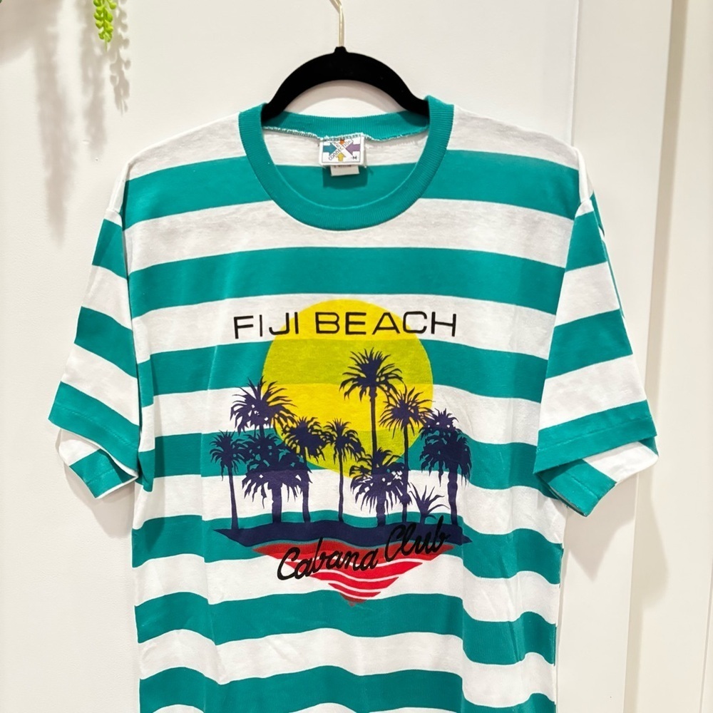 VIntage 70's 80's New Connections Fiji Beach Bold Strip T-shirt Size Medium - Picture 2 of 12